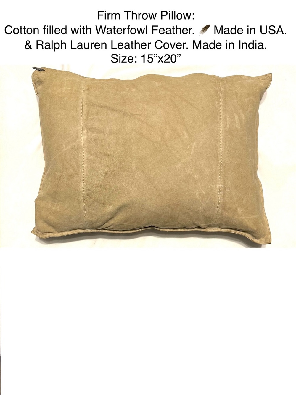 Ralph Lauren Suede Leather Throw Pillow Cotton Waterfowl Feather 🪶